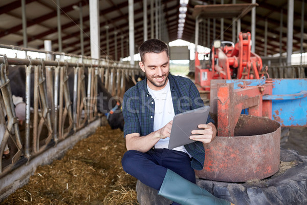 Zdjęcia stock: Młody · człowiek · krów · mleczarnia · gospodarstwa · rolnictwa