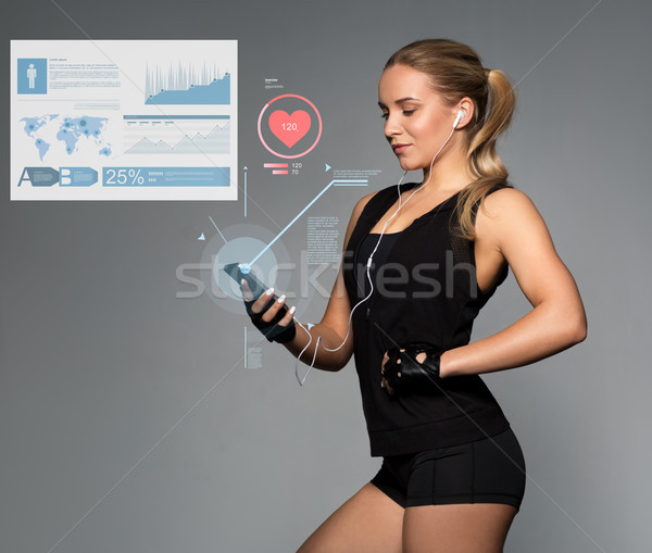 [[stock_photo]]: Femme · smartphone · graphiques · impulsion · sport