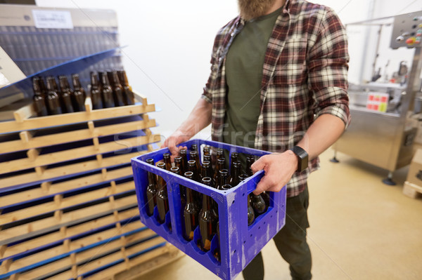 man with bottles in box at craft beer brewery Stock photo © dolgachov