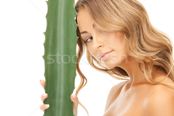 Vrouw aloë foto gezicht gezondheid groene Stockfoto © dolgachov