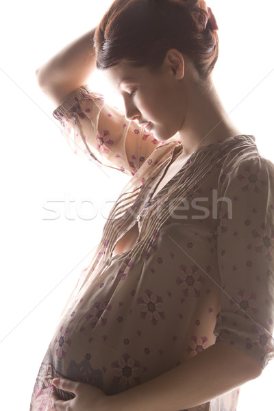 Foto stock: Mulher · grávida · silhueta · backlight · quadro · grávida · bela · mulher
