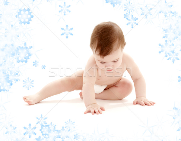 Sessão bebê menino fralda quadro flocos de neve Foto stock © dolgachov