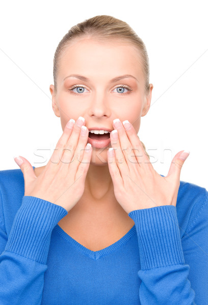 Sorprendido rostro de mujer brillante Foto blanco mujer Foto stock © dolgachov