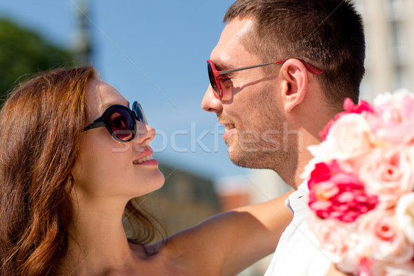 Mosolyog pár város szeretet esküvő nyár Stock fotó © dolgachov