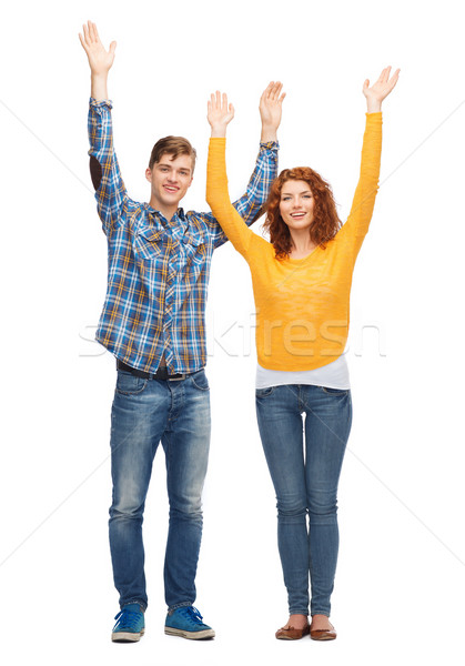 улыбаясь подростков поднятыми руками дружбы молодежи приветствие Сток-фото © dolgachov