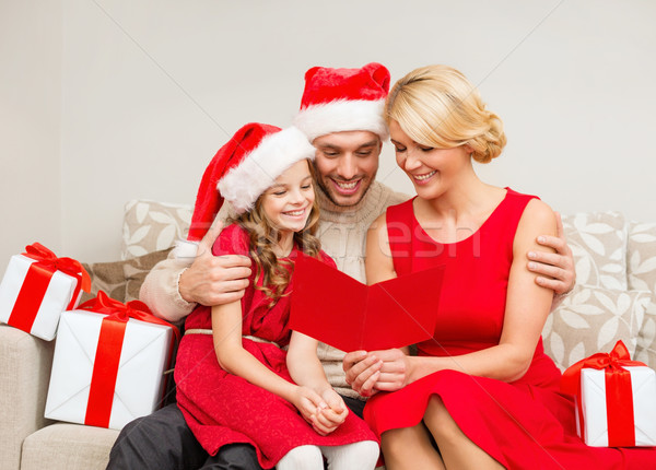 smiling family reading postcard Stock photo © dolgachov