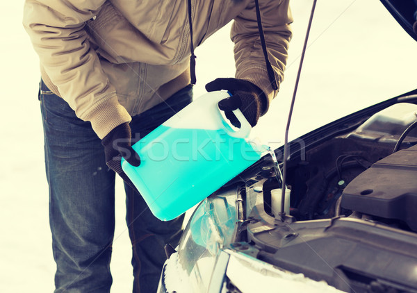 closeup of man pouring antifreeze into water tank Stock photo © dolgachov