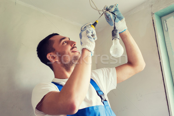 builder with tablet pc and equipment indoors Stock photo © dolgachov