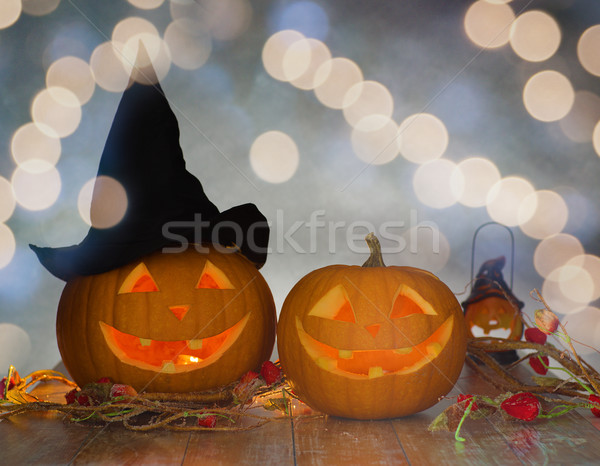 Pompoenen tabel vakantie halloween decoratie Stockfoto © dolgachov