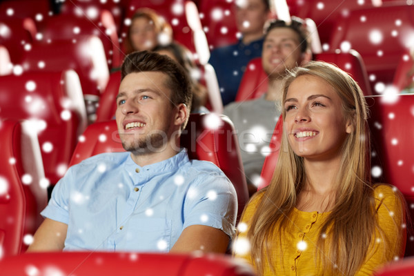 Foto stock: Feliz · Pareja · viendo · película · teatro · cine