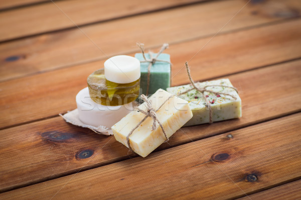 close up of handmade soap bars on wood Stock photo © dolgachov