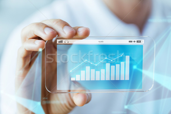 Stock foto: Männlich · Hand · Tabelle · Smartphone · Business