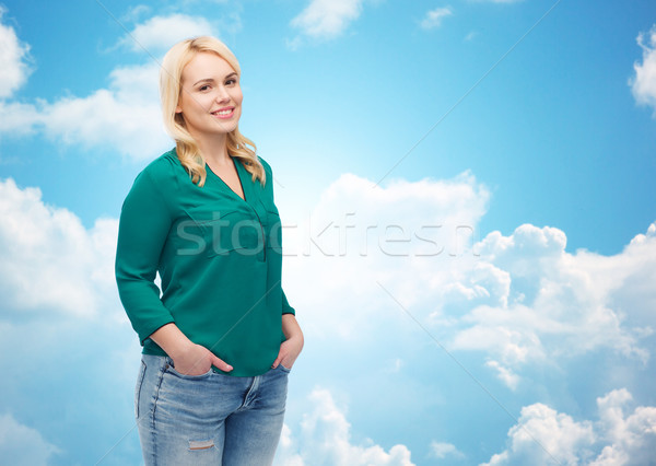 笑みを浮かべて 若い女性 シャツ ジーンズ 女性 ジェンダー ストックフォト © dolgachov