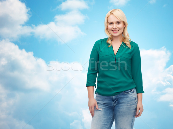 笑みを浮かべて 若い女性 シャツ ジーンズ 女性 ジェンダー ストックフォト © dolgachov