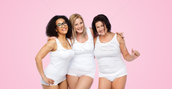 Csoport boldog plus size nők fehér alsónemű Stock fotó © dolgachov