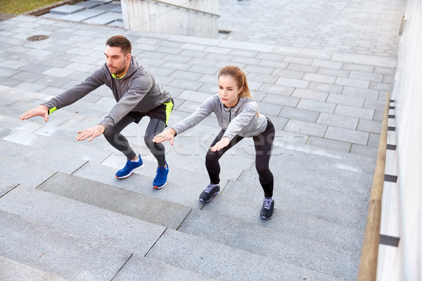 Para ulicy miasta schody fitness sportu ludzi Zdjęcia stock © dolgachov