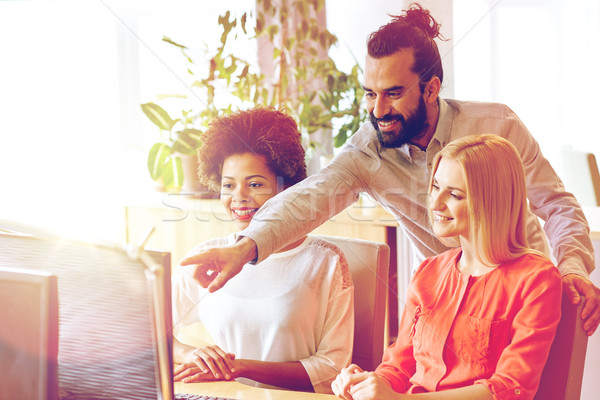 happy creative team with computer in office Stock photo © dolgachov