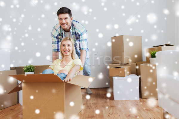 Stock fotó: Boldog · pár · szórakozás · dobozok · új · otthon · emberek