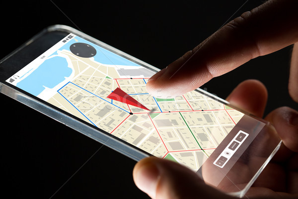 Mână gps hartă smartphone afaceri Imagine de stoc © dolgachov