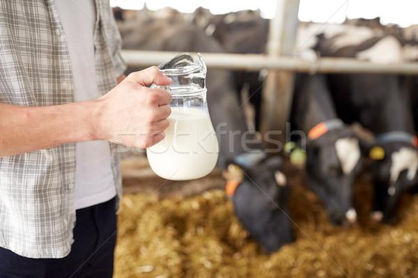 Homme agriculteur lait produits laitiers ferme Photo stock © dolgachov