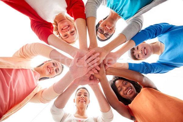 Stockfoto: Internationale · groep · vrouwen · handen · samen · diversiteit