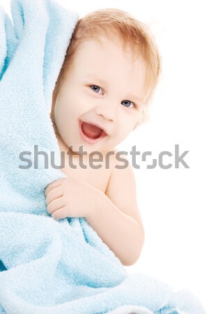 Bébé bleu serviette photos garçon blanche Photo stock © dolgachov