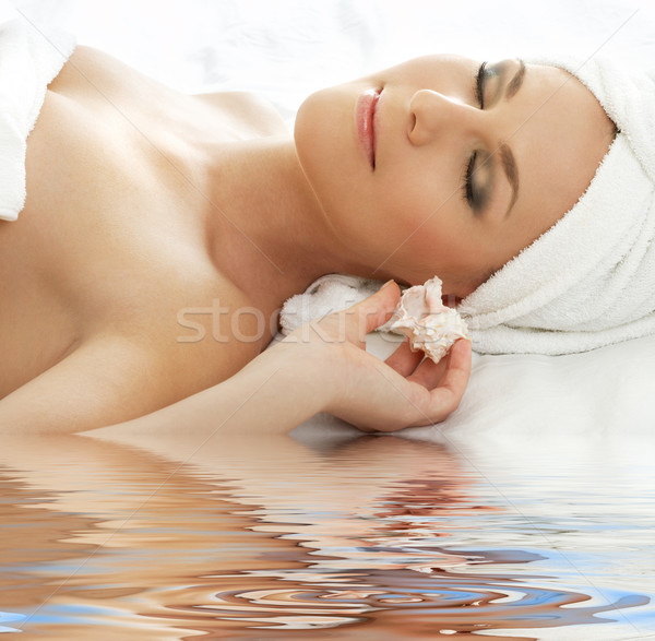 Foto stock: Mar · concha · belo · senhora · estância · termal · mulher