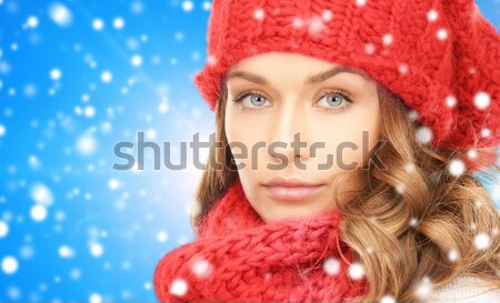 Stockfoto: Christmas · meisje · mooie · hoed · gerenderd · sneeuwvlokken