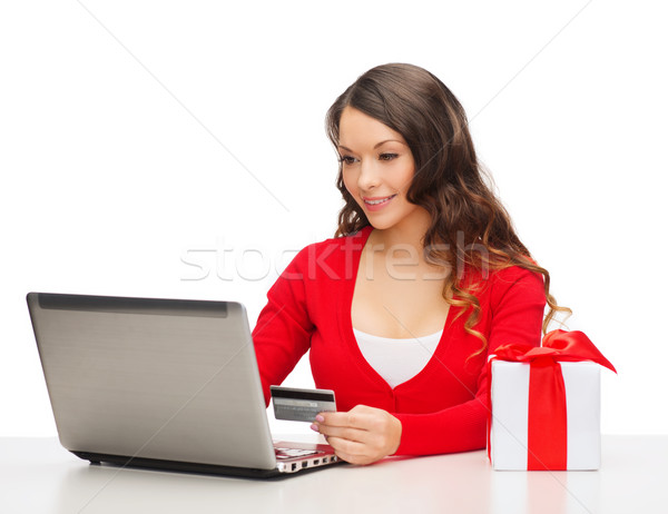 woman with gift, laptop computer and credit card Stock photo © dolgachov