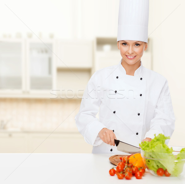 Stock fotó: Mosolyog · női · szakács · tapsolás · zöldségek · főzés