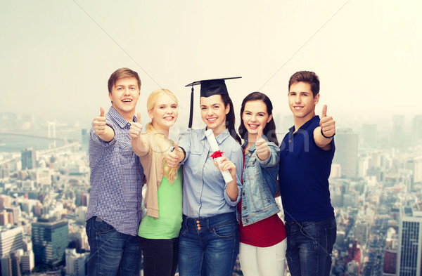 Foto stock: Grupo · estudantes · diploma · educação