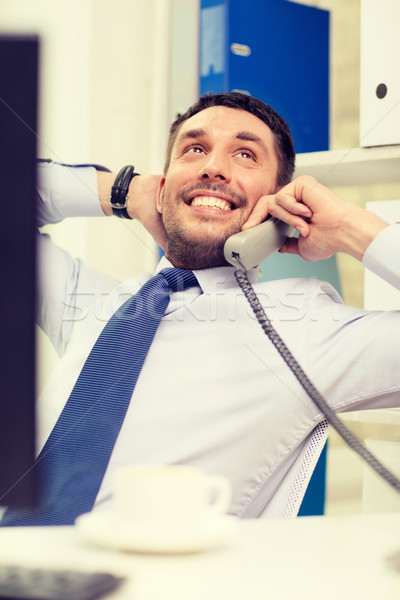 Foto stock: Sorridente · empresário · estudante · computador · escritório · negócio