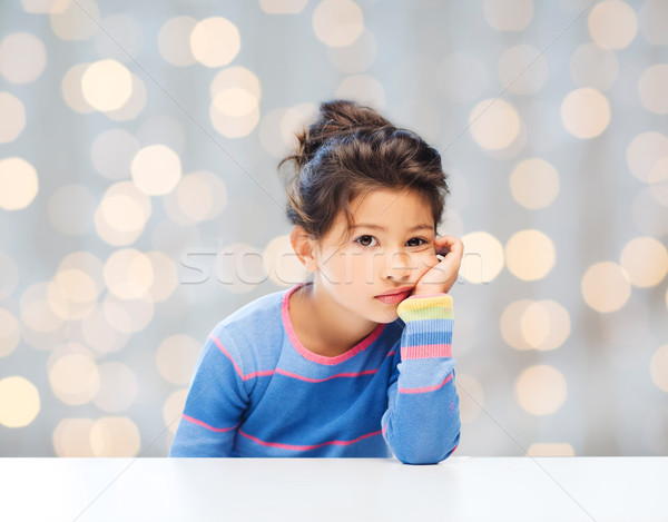 sad little girl over city background Stock photo © dolgachov