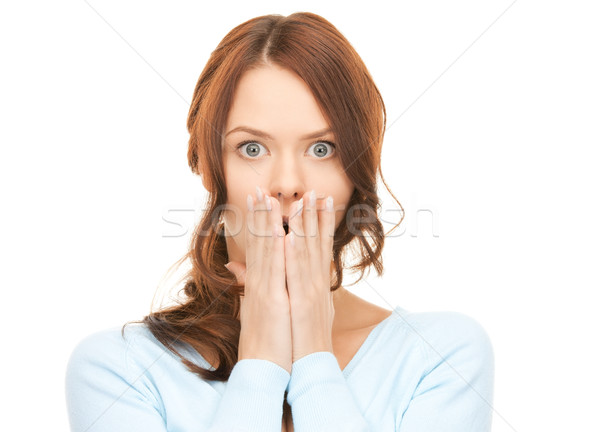Handen mond heldere foto mooie vrouw meisje Stockfoto © dolgachov