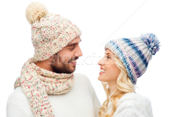 Gülen çift kış elbise moda Noel Stok fotoğraf © dolgachov