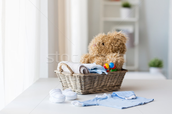 close up of baby clothes and toys for newborn Stock photo © dolgachov
