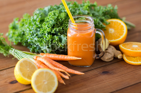 Stock foto: Glas · Krug · Karottensaft · Früchte · Gemüse · gesunde · Ernährung