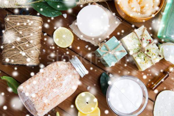 natural body care cosmetics on wood Stock photo © dolgachov