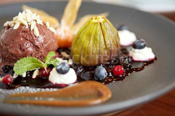 close up of chocolate ice cream dessert on plate Stock photo © dolgachov