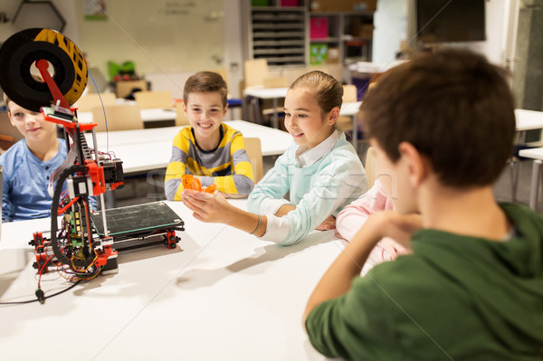 happy children with 3d printer at robotics school Stock photo © dolgachov