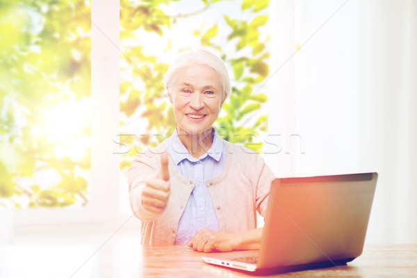 Feliz senior mulher laptop Foto stock © dolgachov