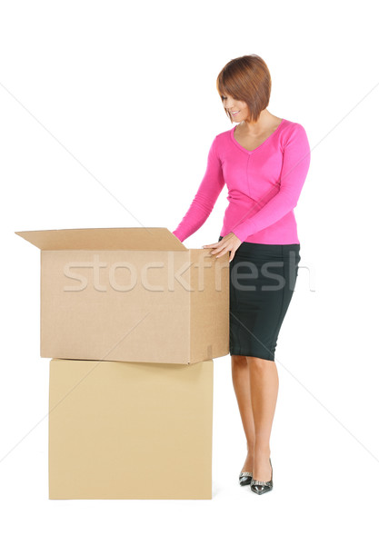 Stok fotoğraf: çekici · işkadını · büyük · kutuları · resim · kadın