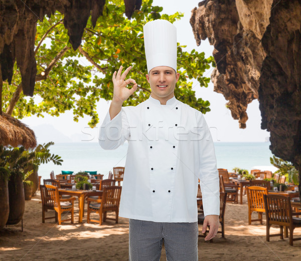 happy male chef cook showing ok sign Stock photo © dolgachov