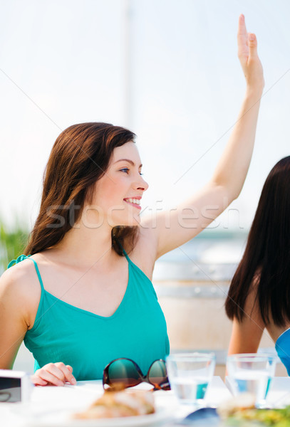 Stock foto: Mädchen · Hand · Kaffeehaus · Strand · Sommer