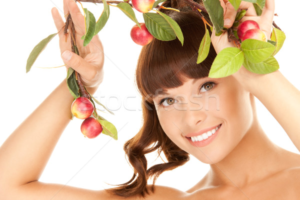 Zdjęcia stock: Szczęśliwy · kobieta · jabłko · gałązka · zdjęcie · twarz