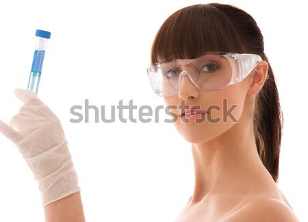 Stock photo: woman in protective glasses and gloves