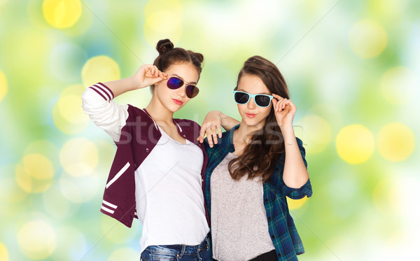 Stock photo: happy smiling pretty teenage girls in sunglasses