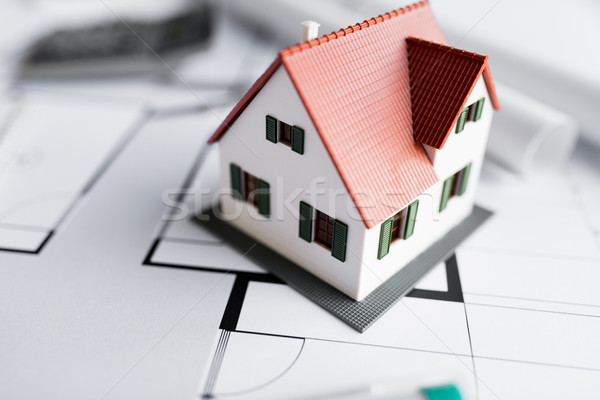 close up of living house model on blueprint Stock photo © dolgachov
