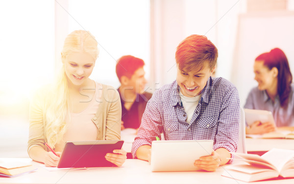 Foto stock: Dois · sorridente · estudantes · escolas · educação