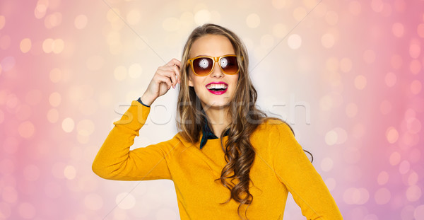 happy young woman or teen girl in casual clothes Stock photo © dolgachov